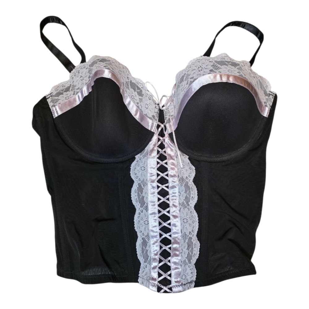 CACIQUE Black & White Lace Mesh Corset Bustier‎ Bra Top - Size 18/20